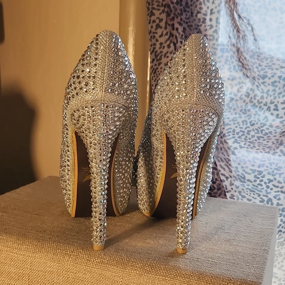 Bling Silver High Heel Platform Pump 8 5